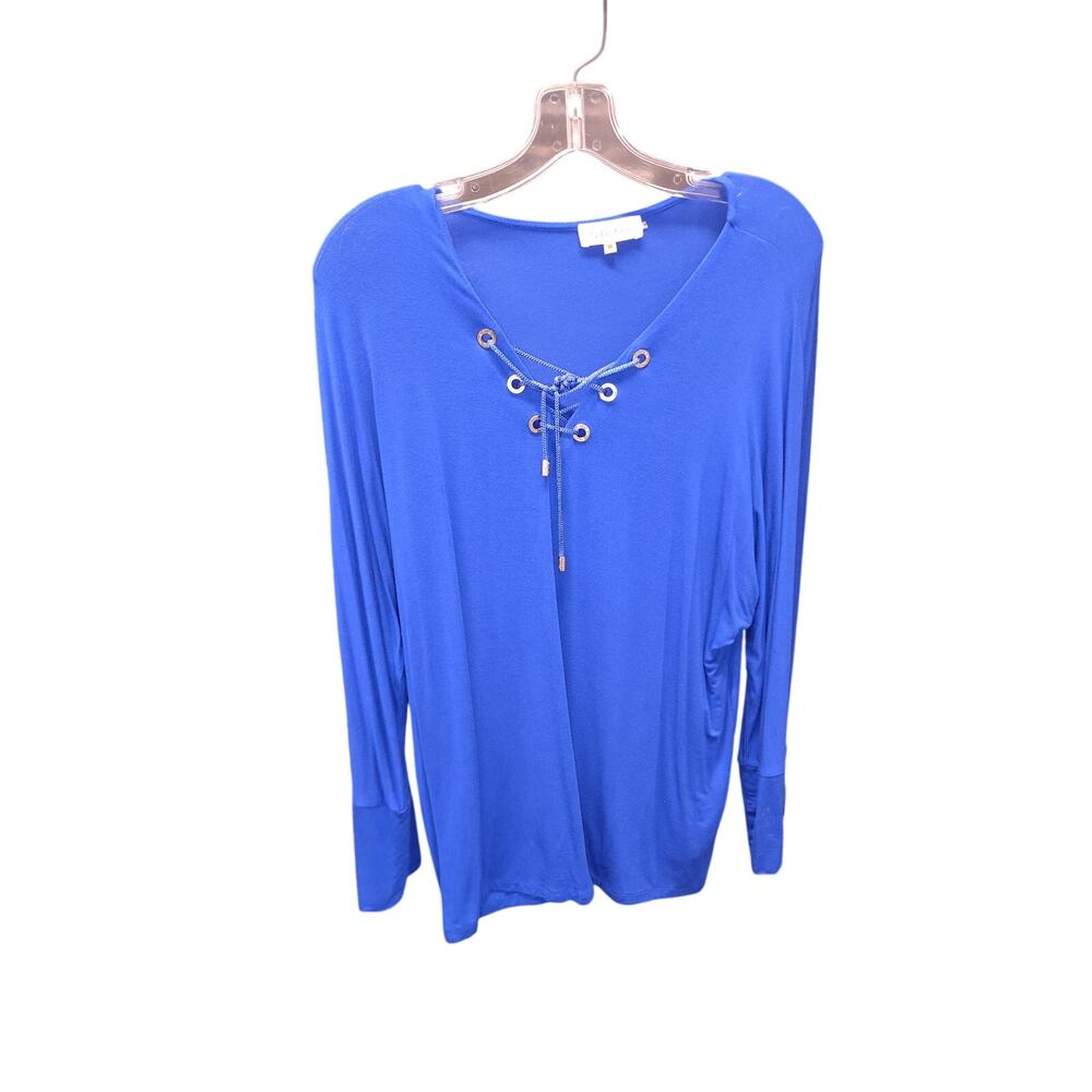 Calvin Klein Medium Blouse Stretch Knit Royal Blue with Silver Hardware